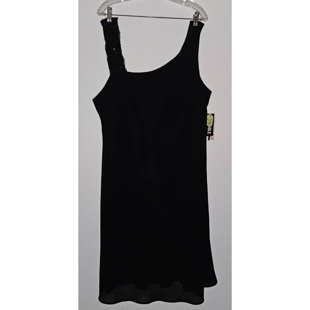 NEW Dana Kay Black Sleeveless Dress Lace Beaded Strap LBD Prom Size 18W NOS
